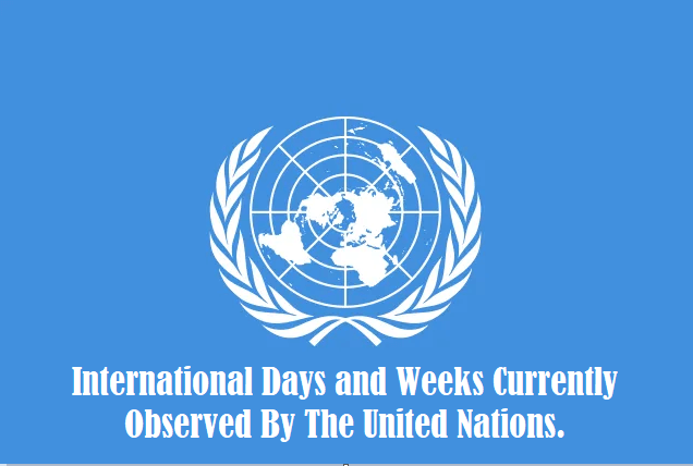 International Days and Weeks Currently Observed By The United Nations.