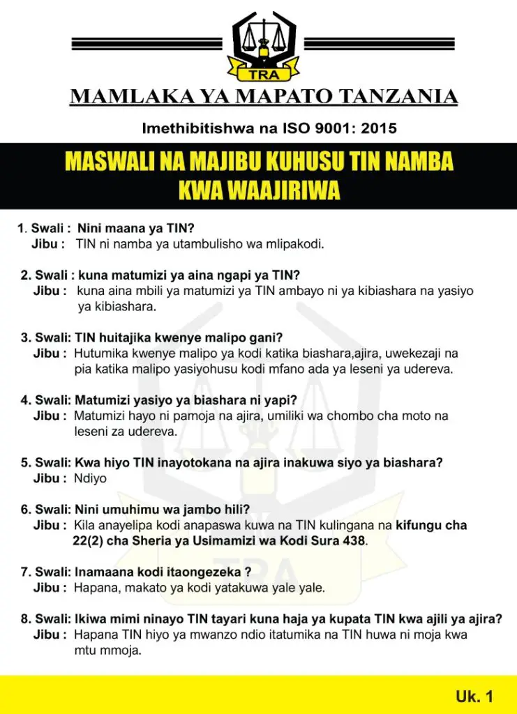 KUPATA TIN Namba Online Tanzania TRA TIN number Application