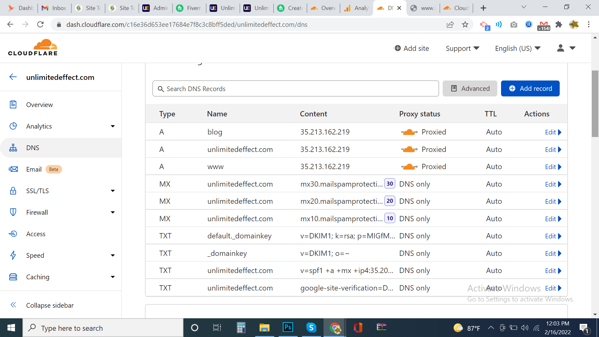 Cloudflare DNS Tab